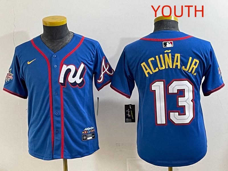 Youth 2025 Atlanta Braves #13 Acuna jr Blue All star Nike MLB Jersey style 4